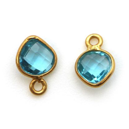 Wholesale Gold Over Sterling Silver Bezel Charm Pendant - 10 x 7mm Tiny Heart Shape - Blue Topaz - December Birthstone