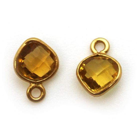 Wholesale Gold Over Sterling Silver Bezel Charm Pendant - 10 x 7mm Tiny Heart Shape - Citrine Quartz - November Birthstone