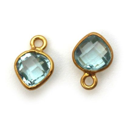 Wholesale Gold Over Sterling Silver Bezel Charm Pendant - 10 x 7mm Tiny Heart Shape - Aqua Quartz - March Birthstone