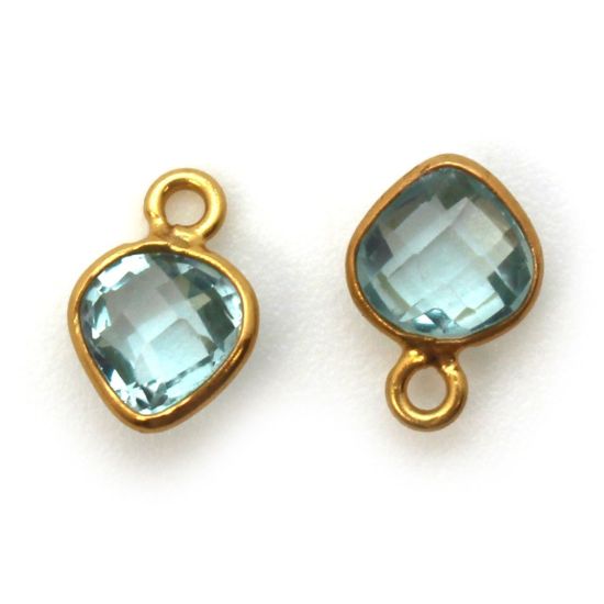 Wholesale Gold Over Sterling Silver Bezel Charm Pendant - 10 x 7mm Tiny Heart Shape - Aqua Quartz - March Birthstone