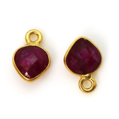 Wholesale Bezel Charm Pendant - Gold Plated Sterling Silver Charm - Ruby Dyed -Tiny Heart Shape - 10 x 7mm