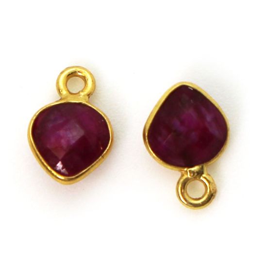 Wholesale Bezel Charm Pendant - Gold Plated Sterling Silver Charm - Ruby Dyed -Tiny Heart Shape - 10 x 7mm