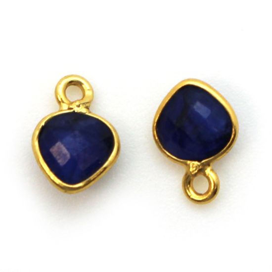 Wholesale Gold Over Sterling Silver Bezel Charm Pendant - 10 x 7mm Tiny Heart Shape - Blue Sapphire Dyed - September Birthstone
