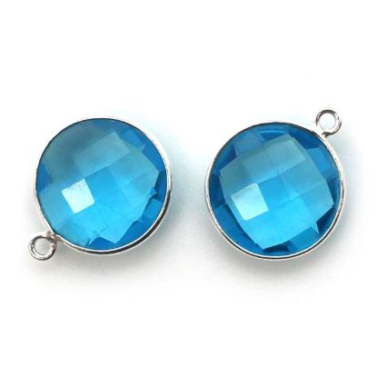 Wholesale Sterling Silver Round Bezel Blue Topaz Quartz Gemstone Pendant, Wholesale Gemstone Pendants for Jewelry Making