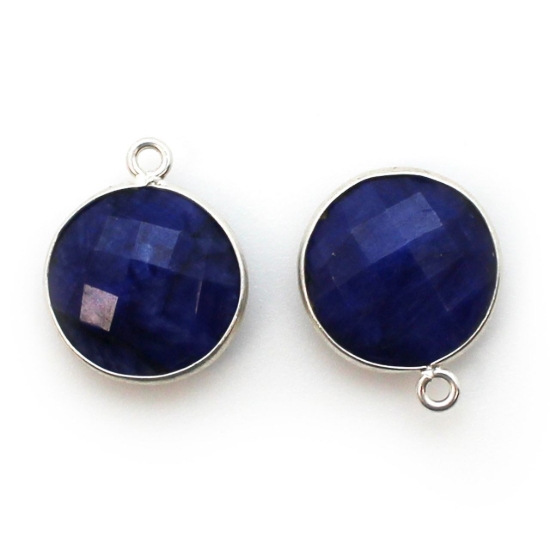 Wholesale Sterling Silver Round Bezel Blue Sapphire Dyed Gemstone Pendant, Wholesale Gemstone Pendants for Jewelry Making