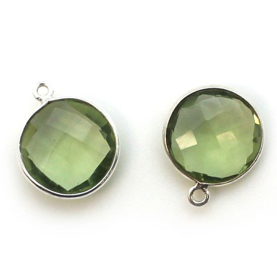 Wholesale Sterling Silver Round Bezel Green Amethyst Quartz Gemstone Pendant, Wholesale Gemstone Pendants for Jewelry Making
