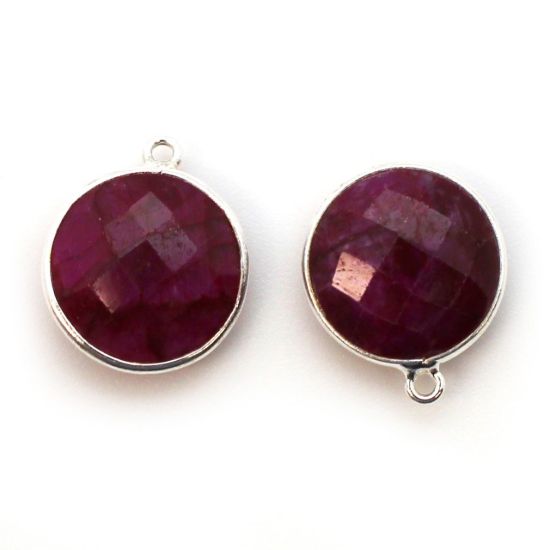 Wholesale Sterling Silver Round Bezel Dyed Ruby Gemstone Pendant, Wholesale Gemstone Pendants for Jewelry Making