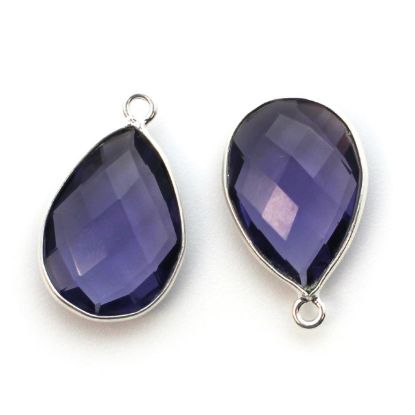 Wholesale Sterling Silver Teardrop Bezel Iolite Quartz Gemstone Pendant, Wholesale Gemstone Pendants for Jewelry Making