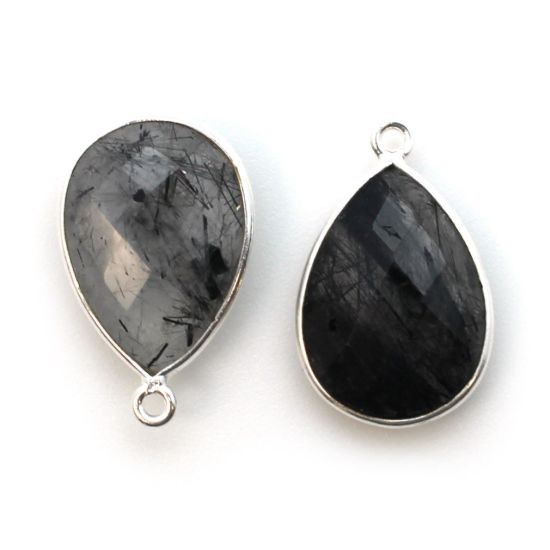 Wholesale Sterling Silver Teardrop Bezel Black Rutilated Quartz Gemstone Pendant, Wholesale Gemstone Pendants for Jewelry Making