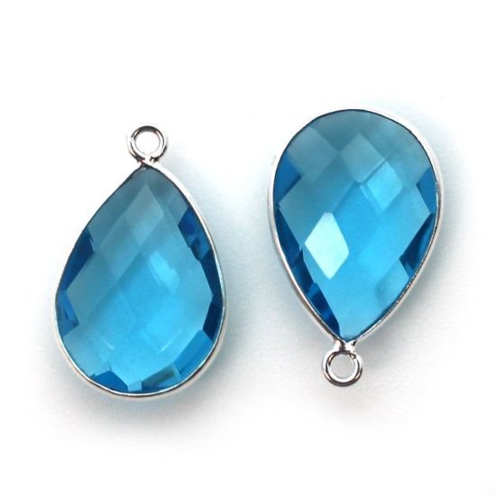 Wholesale Sterling Silver Teardrop Bezel Blue Topaz Quartz Gemstone Pendant, Wholesale Gemstone Pendants for Jewelry Making