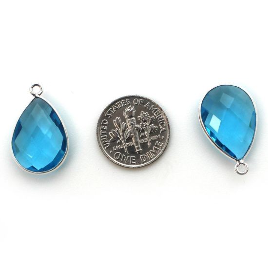 Wholesale Sterling Silver Teardrop Bezel Blue Topaz Quartz Gemstone Pendant, Wholesale Gemstone Pendants for Jewelry Making