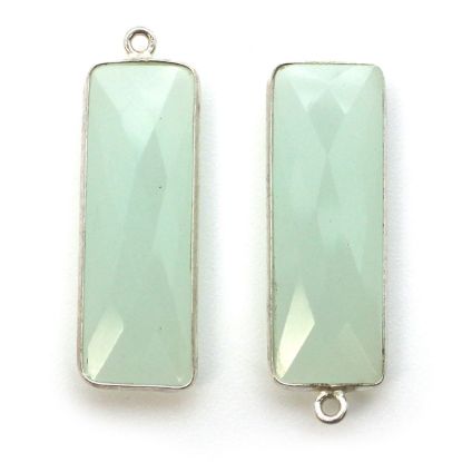Wholesale Sterling Silver Bezel Charm Pendant - 34x11mm Elongated Rectangle Shape - Aqua Chalcedony