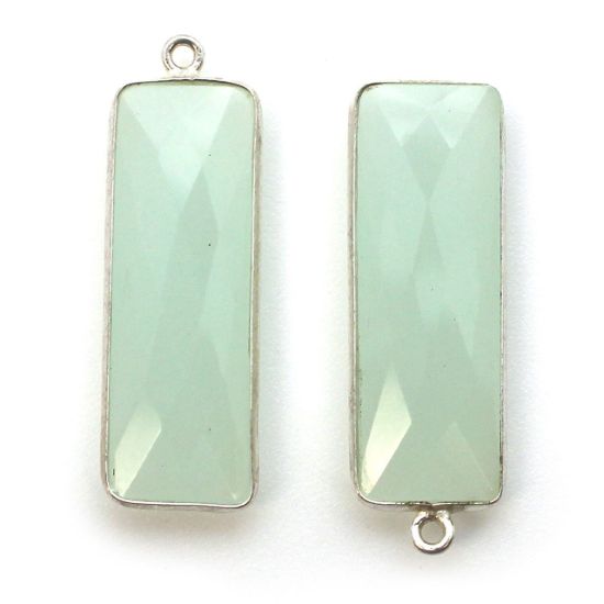 Wholesale Sterling Silver Bezel Charm Pendant - 34x11mm Elongated Rectangle Shape - Aqua Chalcedony