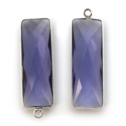 Wholesale Sterling Silver Bezel Charm Pendant - 34x11mm Elongated Rectangle Shape - Iolite Quartz