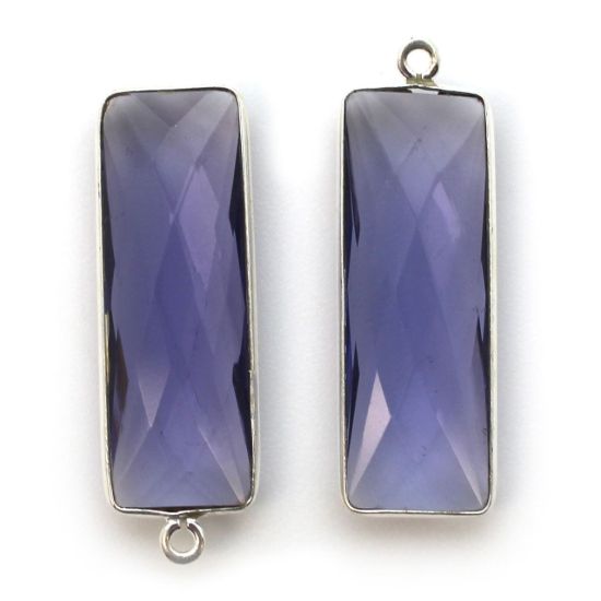 Wholesale Sterling Silver Bezel Charm Pendant - 34x11mm Elongated Rectangle Shape - Iolite Quartz
