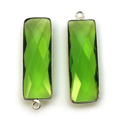 Wholesale Sterling Silver Bezel Charm Pendant - 34x11mm Elongated Rectangle Shape - Peridot Quartz - August Birthstone