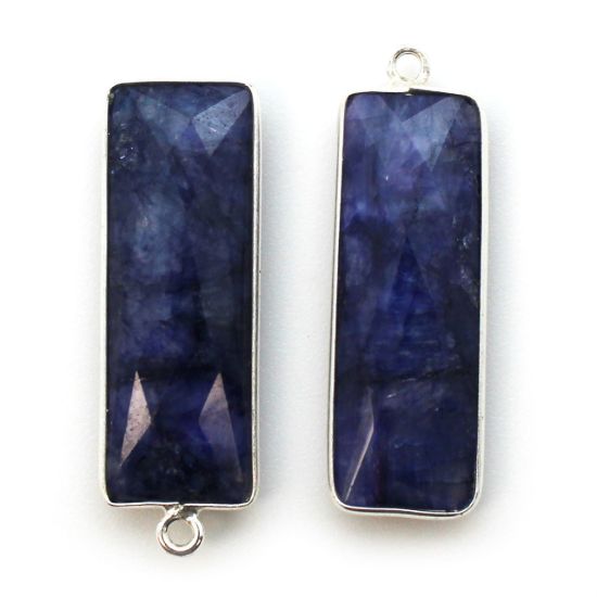 Wholesale Sterling Silver Bezel Charm Pendant - 34x11mm Elongated Rectangle Shape - Blue Sapphire Dyed - September Birthstone