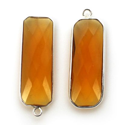 Wholesale Sterling Silver Bezel Charm Pendant - 34x11mm Elongated Rectangle Shape - Citrine Quartz - November Birthstone