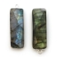 Wholesale Sterling Silver Bezel Charm Pendant - 34x11mm Elongated Rectangle Shape - Labradorite