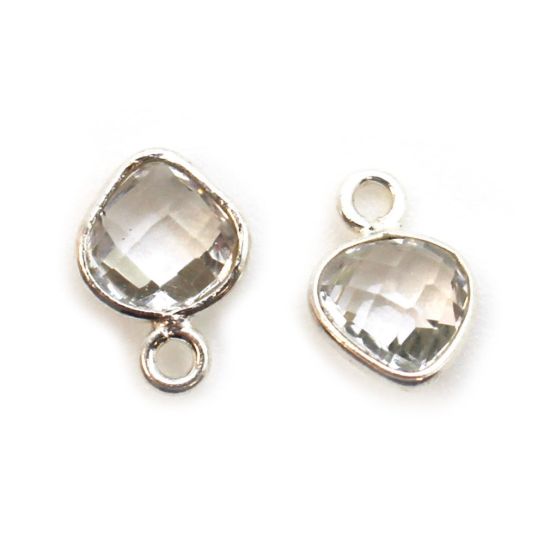 Wholesale Sterling Silver Bezel Charm Pendant - 10x7mm Tiny Heart Shape - Crystal Quartz - April Birthstone