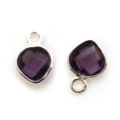 Wholesale Sterling Silver Bezel Charm Pendant - 10x7mm Tiny Heart Shape - Amethyst Quartz - February Birthstone