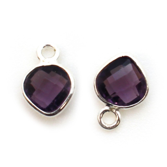 Wholesale Sterling Silver Bezel Charm Pendant - 10x7mm Tiny Heart Shape - Amethyst Quartz - February Birthstone