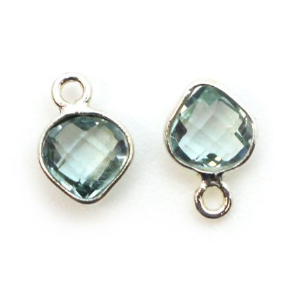 Wholesale Sterling Silver Bezel Charm Pendant - 10x7mm Tiny Heart Shape - Aqua Quartz - March Birthstone