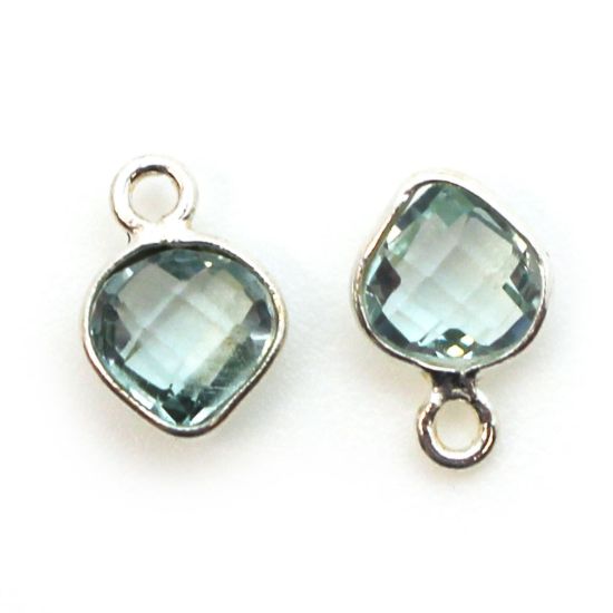 Wholesale Sterling Silver Bezel Charm Pendant - 10x7mm Tiny Heart Shape - Aqua Quartz - March Birthstone