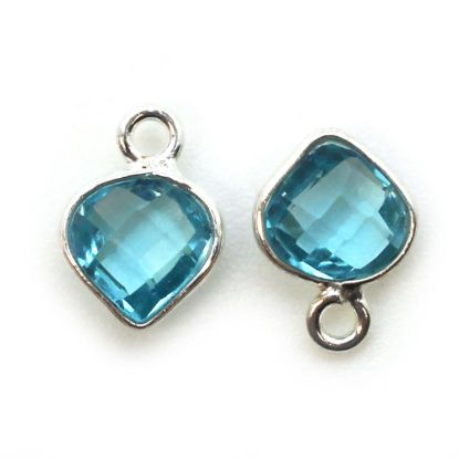 Wholesale Sterling Silver Bezel Charm Pendant - 10x7mm Tiny Heart Shape - Blue Topaz Quartz - December Birthstone