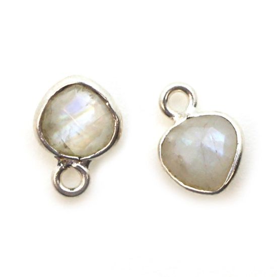 Wholesale Sterling Silver Bezel Charm Pendant - 10x7mm Tiny Heart Shape - Moonstone - June Birthstone