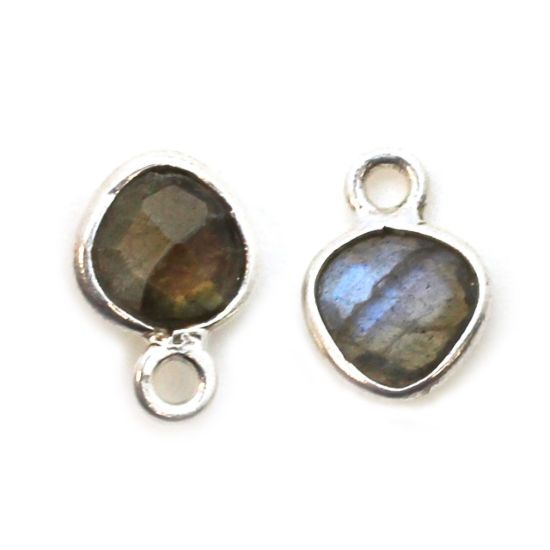 Wholesale Sterling Silver Bezel Charm Pendant - 10x7mm Tiny Heart Shape - Labradorite