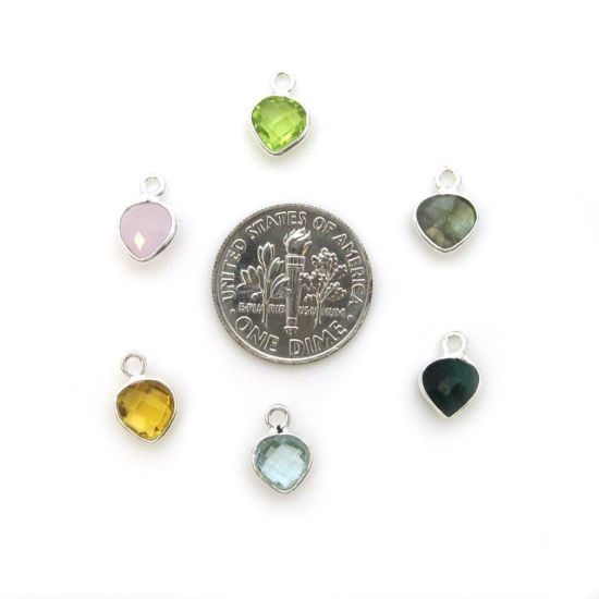 Wholesale Sterling Silver Bezel Charm Pendant - 10x7mm Tiny Heart Shape - Labradorite