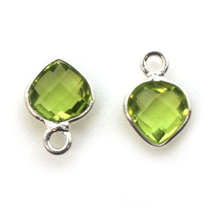 Wholesale Sterling Silver Bezel Charm Pendant - 10x7mm Tiny Heart Shape - Peridot - August Birthstone