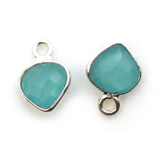 Wholesale Sterling Silver Bezel Charm Pendant - 10x7mm Tiny Heart Shape - Peru Chalcedony