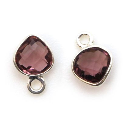 Wholesale Sterling Silver Bezel Charm Pendant - 10x7mm Tiny Heart Shape - Pink Amethyst Quartz 