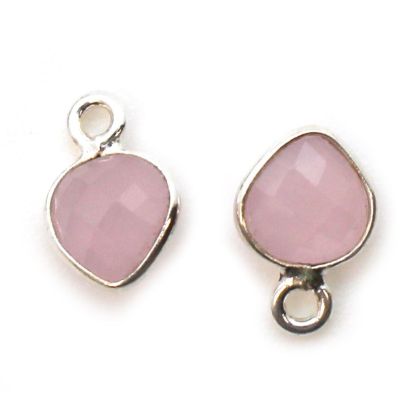 Wholesale Sterling Silver Bezel Charm Pendant - 10x7mm Tiny Heart Shape - Pink Chalcedony