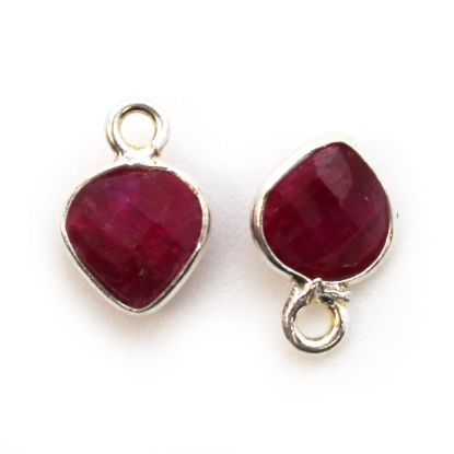 Wholesale Sterling Silver Bezel Charm Pendant - 10x7mm Tiny Heart Shape - Ruby Dyed - July Birthstone