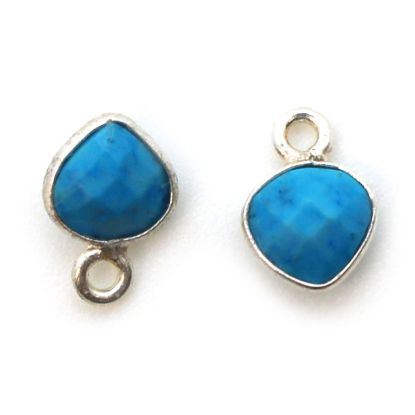 Wholesale Sterling Silver Bezel Charm Pendant - 10x7mm Tiny Heart Shape - Turquoise