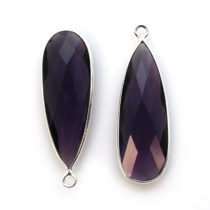 Wholesale Sterling Silver Bezel Charm Pendant - 34x11mm Elongated Teardrop - Amethyst Quartz - February Birthstone