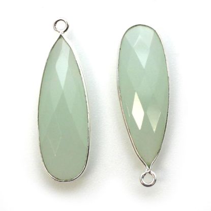 Wholesale Sterling Silver Bezel Charm Pendant - 34x11mm Elongated Teardrop - Aqua Chalcedony