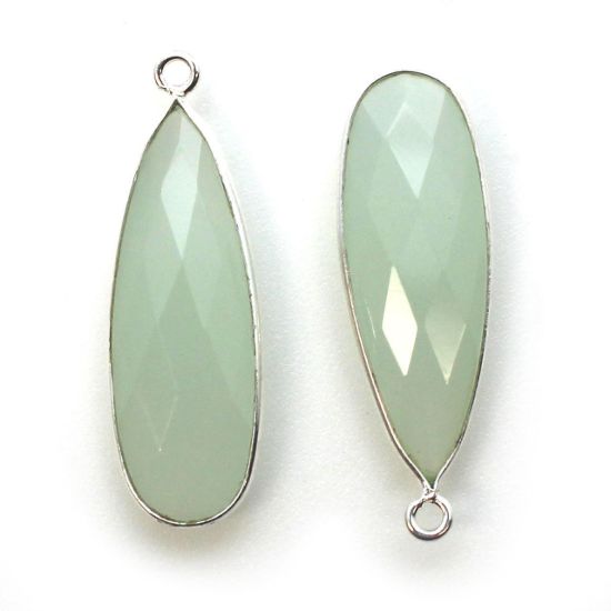 Wholesale Sterling Silver Bezel Charm Pendant - 34x11mm Elongated Teardrop - Aqua Chalcedony