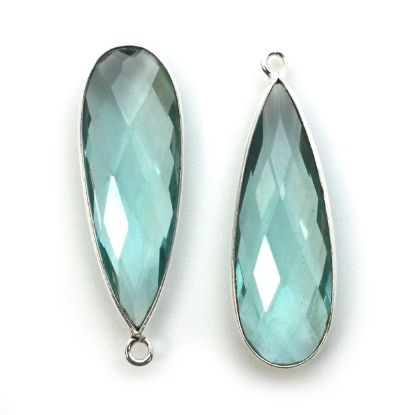 Wholesale Sterling Silver Bezel Charm Pendant - 34x11mm Elongated Teardrop - Aqua Quartz - March Birthstone