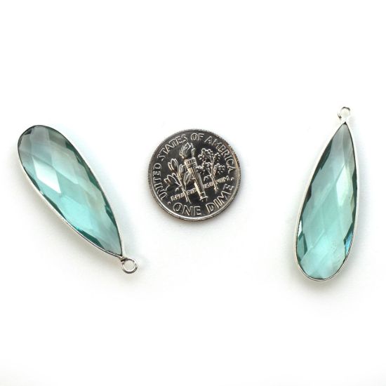 Wholesale Sterling Silver Bezel Charm Pendant - 34x11mm Elongated Teardrop - Aqua Quartz - March Birthstone