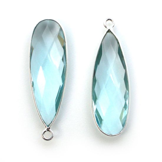 Wholesale Sterling Silver Bezel Charm Pendant - 34x11mm Elongated Teardrop - Blue Topaz Quartz - December Birthstone