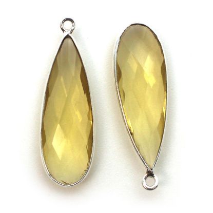 Wholesale Sterling Silver Bezel Charm Pendant - 34x11mm Elongated Teardrop - Citrine Quartz - November Birthstone