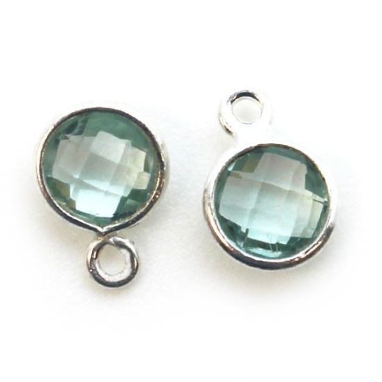 Wholesale Sterling Silver Bezel Charm Pendant - 7mm Tiny Circle Shape - Aqua Quartz - March Birthstone