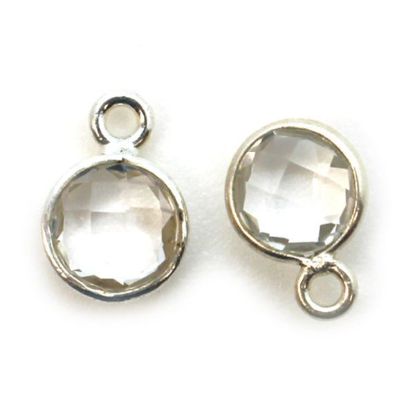 Wholesale Sterling Silver Bezel Charm Pendant - 7mm Tiny Circle Shape - Crystal Quartz - April Birthstone