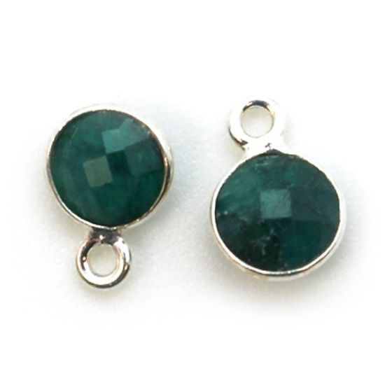 Wholesale Sterling Silver Bezel Charm Pendant - 7mm Tiny Circle Shape - Emerald Dyed - May Birthstone