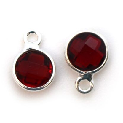 Wholesale Sterling Silver Bezel Charm Pendant - 7mm Tiny Circle Shape - Garnet -January Birthstone