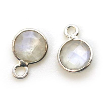 Wholesale Sterling Silver Bezel Charm Pendant - 7mm Tiny Circle Shape - Moonstone - June Birthstone